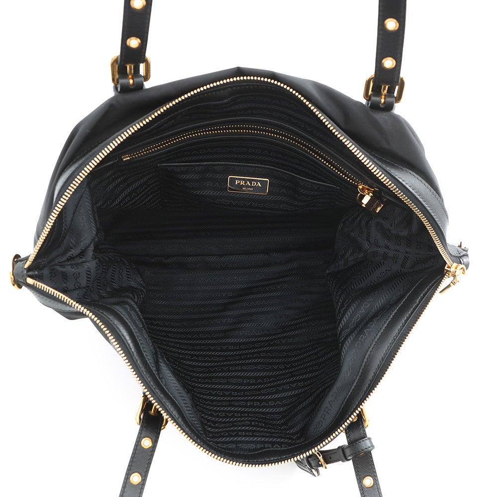 PRADA オールドプラダ 黒ナイロン×レザー 肩かけショルダートートバッグ  アンティーク 昭和レトロ プラダ ショルダーバッグ ナイロン BR4253 PRADA 黒 2Way トートバッグ