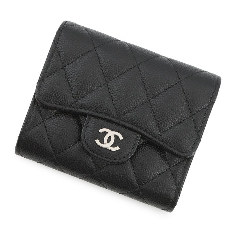シャネル 三つ折り財布 マトラッセ ココマーク クラシック スモール フラップ ウォレット キャビアスキン AP0229 CHANEL 黒