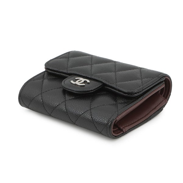 シャネル 三つ折り財布 マトラッセ ココマーク クラシック スモール フラップ ウォレット キャビアスキン AP0229 CHANEL 黒