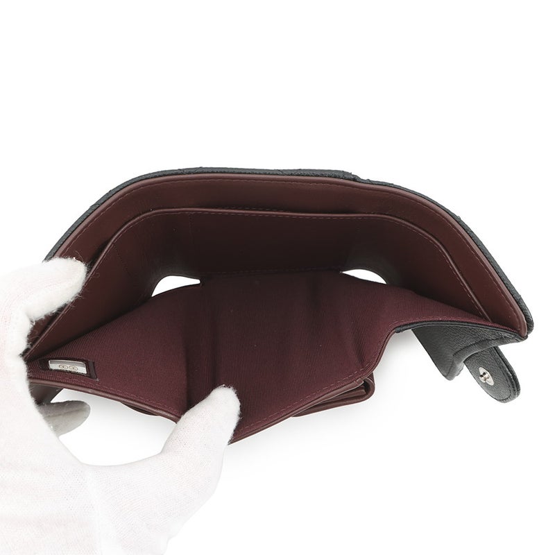 シャネル 三つ折り財布 マトラッセ ココマーク クラシック スモール フラップ ウォレット キャビアスキン AP0229 CHANEL 黒