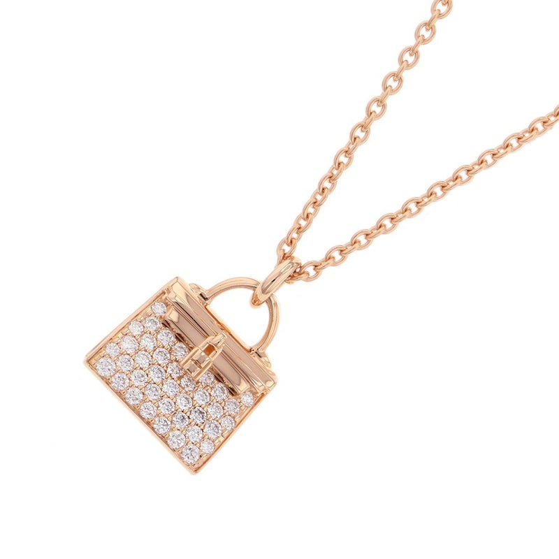 エルメス ネックレス アミュレット ケリー ダイヤモンド 38P 計0.39ct K18PGピンクゴールド HERMES ジュエリー ペンダント