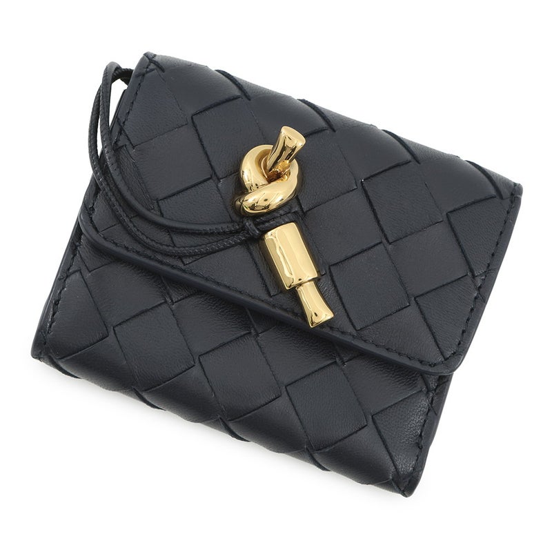 ボッテガヴェネタ 三つ折り財布 イントレチャート アンディアーモ ラムスキン 824968 BOTTEGA VENETA ネイビー