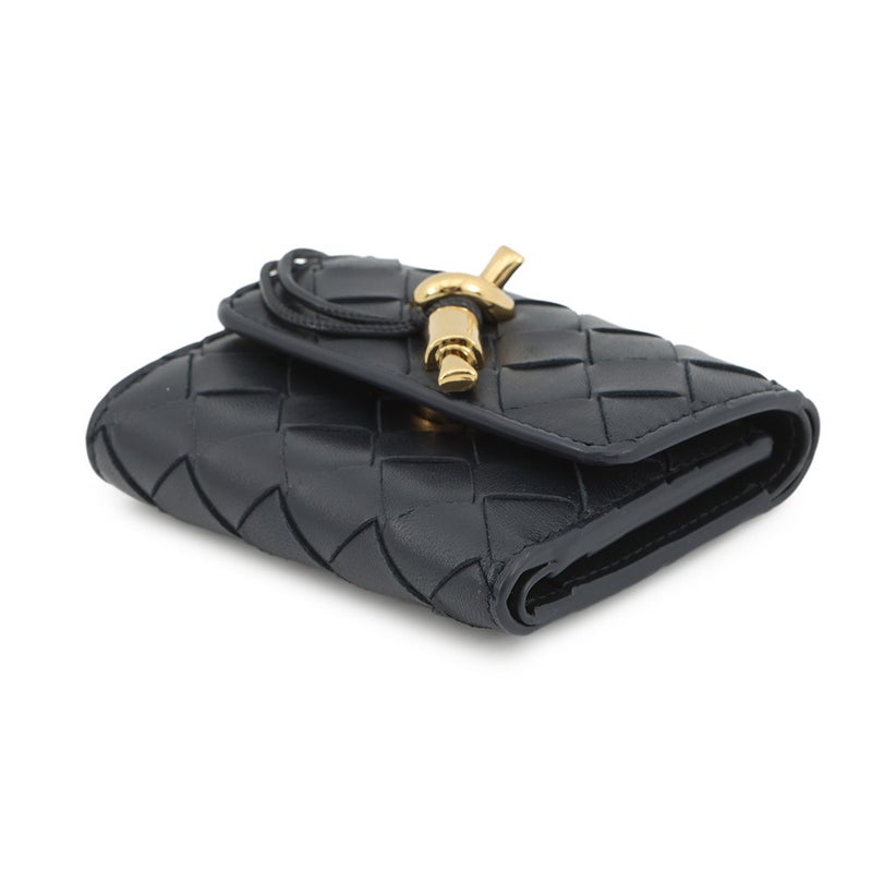ボッテガヴェネタ 三つ折り財布 イントレチャート アンディアーモ ラムスキン 824968 BOTTEGA VENETA ネイビー