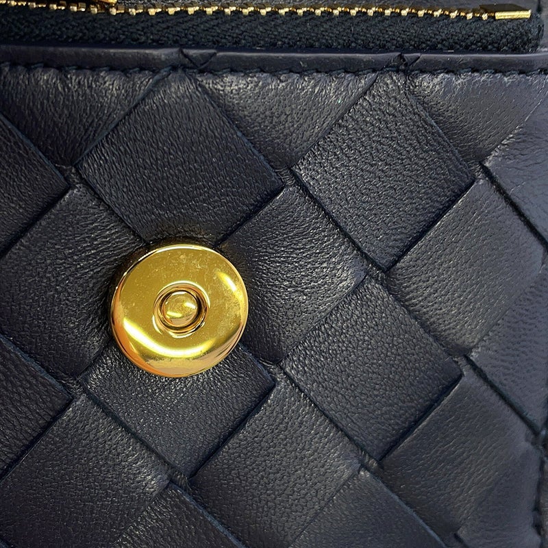 ボッテガヴェネタ 三つ折り財布 イントレチャート アンディアーモ ラムスキン 824968 BOTTEGA VENETA ネイビー