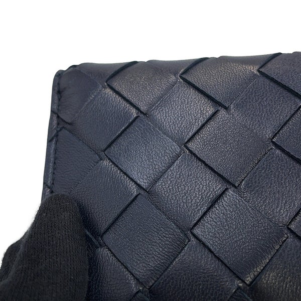 ボッテガヴェネタ 三つ折り財布 イントレチャート アンディアーモ ラムスキン 824968 BOTTEGA VENETA ネイビー