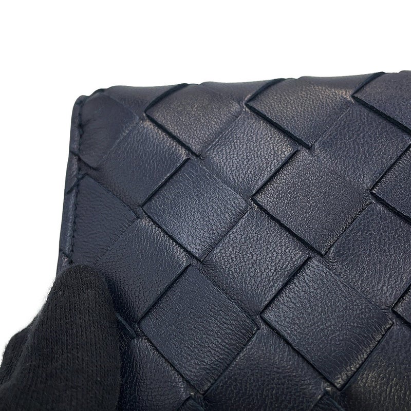 ボッテガヴェネタ 三つ折り財布 イントレチャート アンディアーモ ラムスキン 824968 BOTTEGA VENETA ネイビー