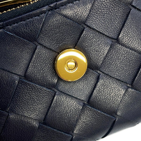 ボッテガヴェネタ 三つ折り財布 イントレチャート アンディアーモ ラムスキン 824968 BOTTEGA VENETA ネイビー