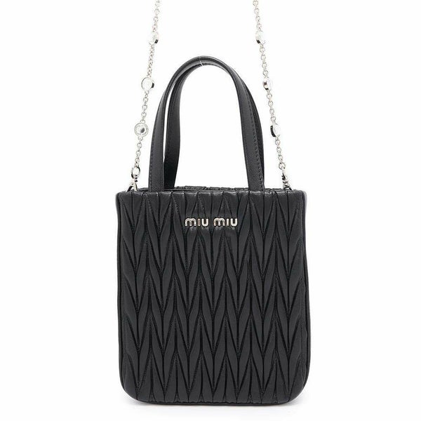 ミュウミュウ ハンドバッグ マテラッセ レザー 5BA220 Miu Miu 2wayチェーンショルダーバッグ 黒