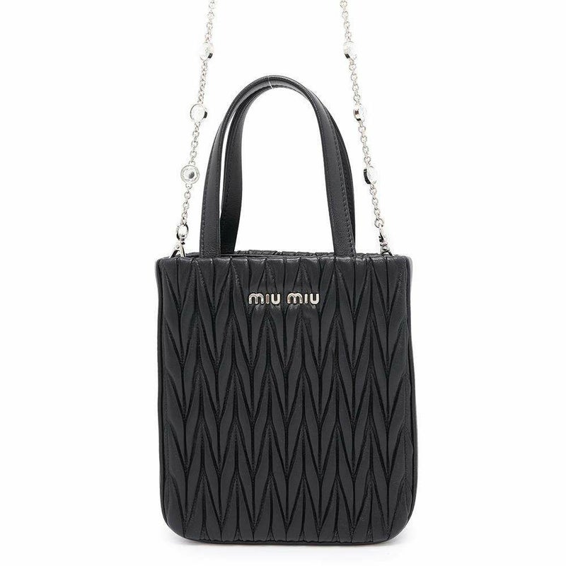 ミュウミュウ ハンドバッグ マテラッセ レザー 5BA220 Miu Miu 2wayチェーンショルダーバッグ 黒