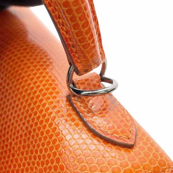 エルメス ハンドバッグ ケリー25 外縫い オレンジ/ルテニウム金具 リザード □J刻印 HERMES 2wayショルダー