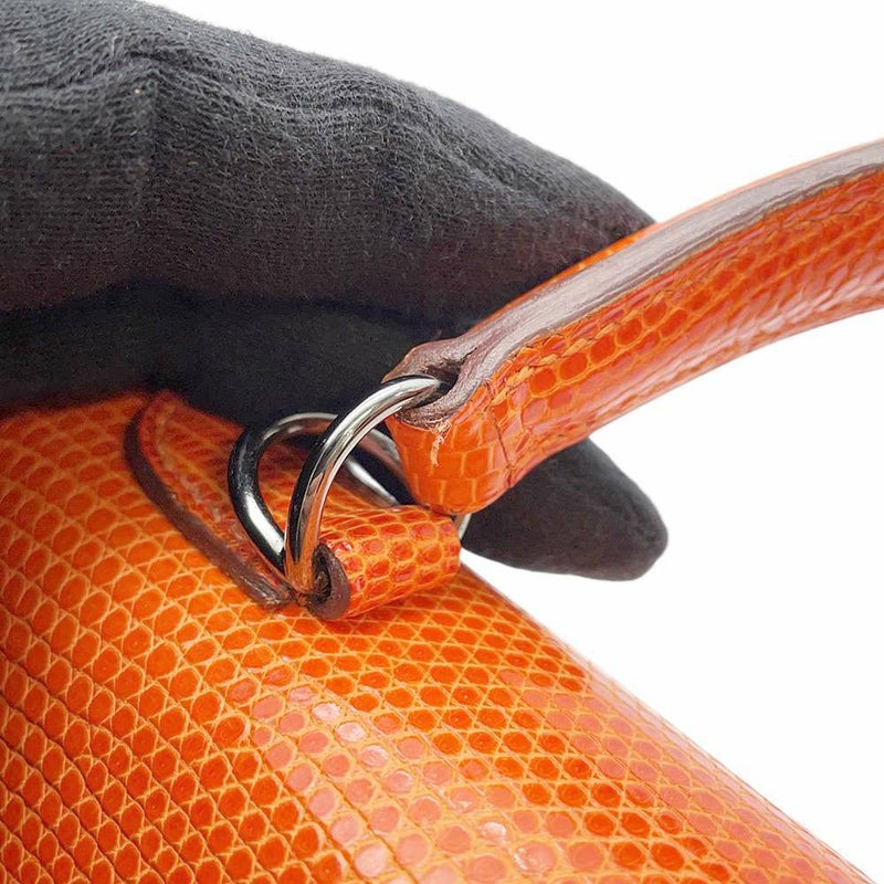エルメス ハンドバッグ ケリー25 外縫い オレンジ/ルテニウム金具 リザード □J刻印 HERMES 2wayショルダー