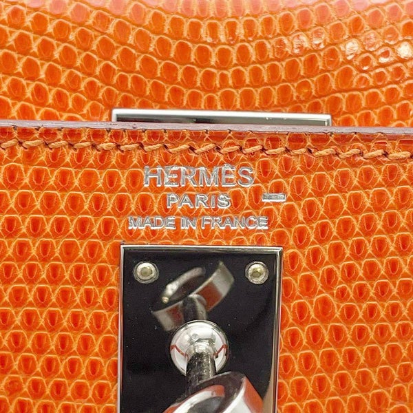 エルメス ハンドバッグ ケリー25 外縫い オレンジ/ルテニウム金具 リザード □J刻印 HERMES 2wayショルダー