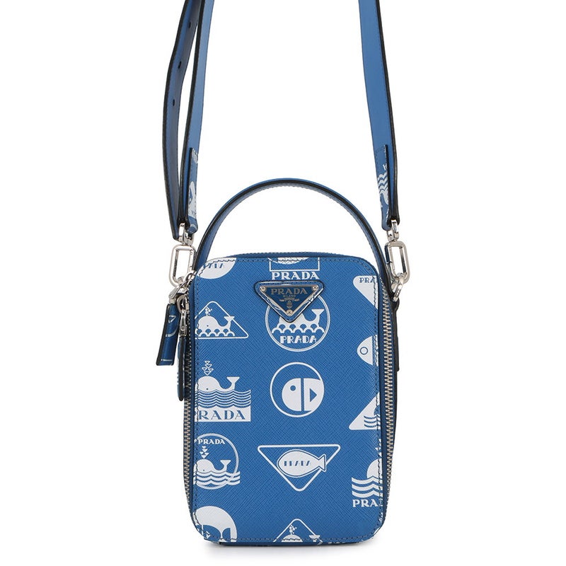 プラダ ハンドバッグ マリンプリント トライアングルロゴ レザー 2VH067 PRADA 2wayショルダーバッグ 白