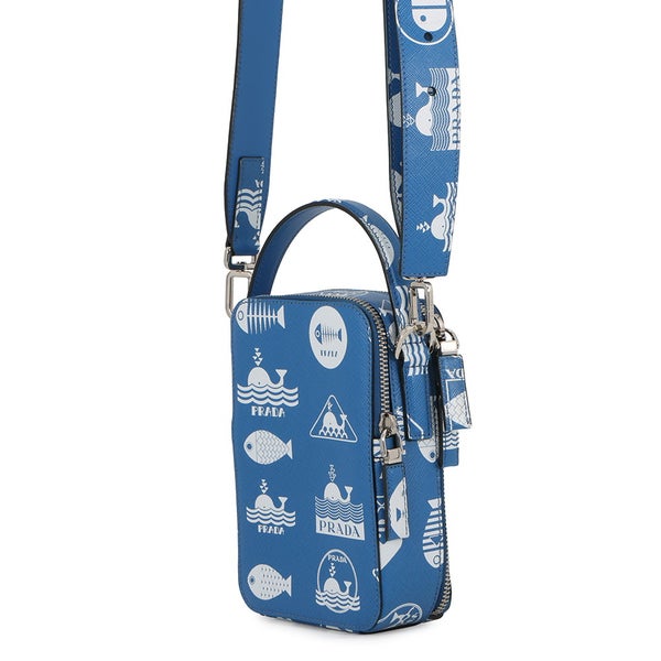 プラダ ハンドバッグ マリンプリント トライアングルロゴ レザー 2VH067 PRADA 2wayショルダーバッグ 白