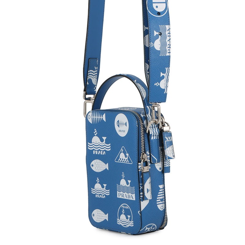 プラダ ハンドバッグ マリンプリント トライアングルロゴ レザー 2VH067 PRADA 2wayショルダーバッグ 白