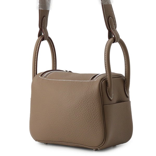 エルメス ハンドバッグ リンディ ミニ エトゥープ/シルバー金具 トリヨンクレマンス W刻印 HERMES バッグ 2wayショルダーバッグ