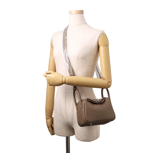 エルメス ハンドバッグ リンディ ミニ エトゥープ/シルバー金具 トリヨンクレマンス W刻印 HERMES バッグ 2wayショルダーバッグ