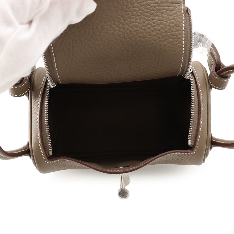 エルメス ハンドバッグ リンディ ミニ エトゥープ/シルバー金具 トリヨンクレマンス W刻印 HERMES バッグ 2wayショルダーバッグ