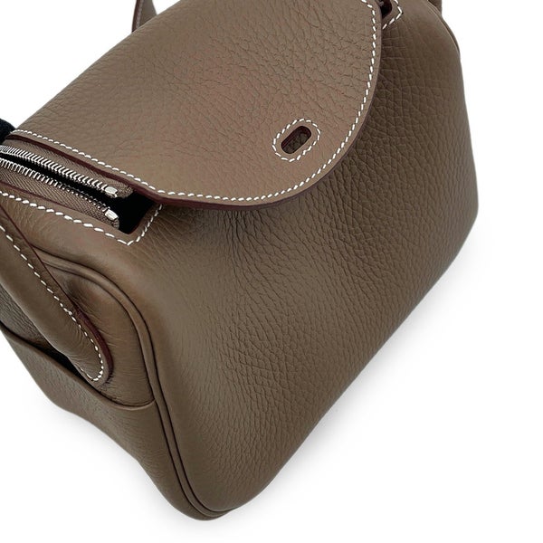 エルメス ハンドバッグ リンディ ミニ エトゥープ/シルバー金具 トリヨンクレマンス W刻印 HERMES バッグ 2wayショルダーバッグ