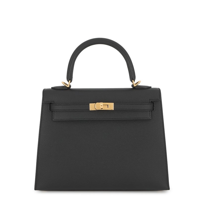 エルメス ハンドバッグ ケリー25 外縫い ブラック/ゴールド金具 エプソン G刻印 HERMES Kelly 2wayバッグ 黒
