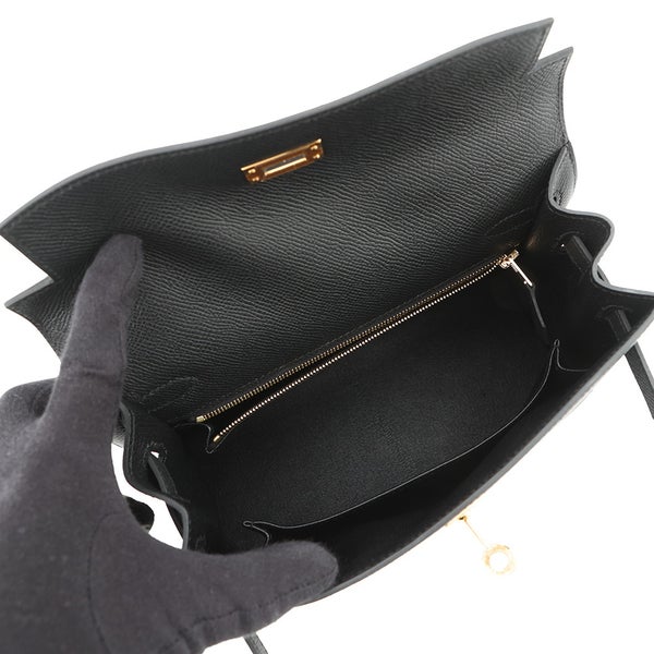 エルメス ハンドバッグ ケリー25 外縫い ブラック/ゴールド金具 エプソン G刻印 HERMES Kelly 2wayバッグ 黒