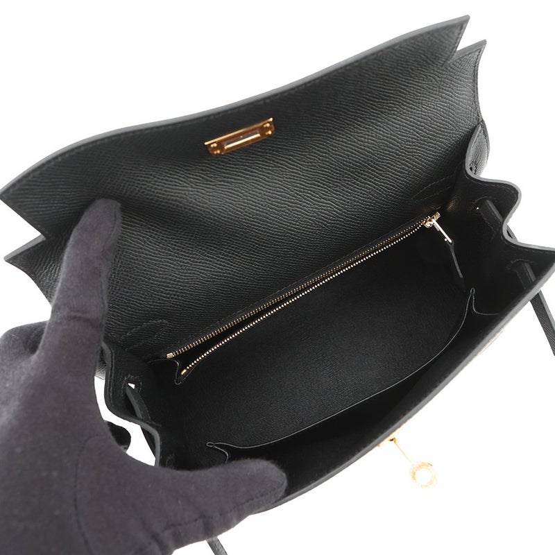 エルメス ハンドバッグ ケリー25 外縫い ブラック/ゴールド金具 エプソン G刻印 HERMES Kelly 2wayバッグ 黒
