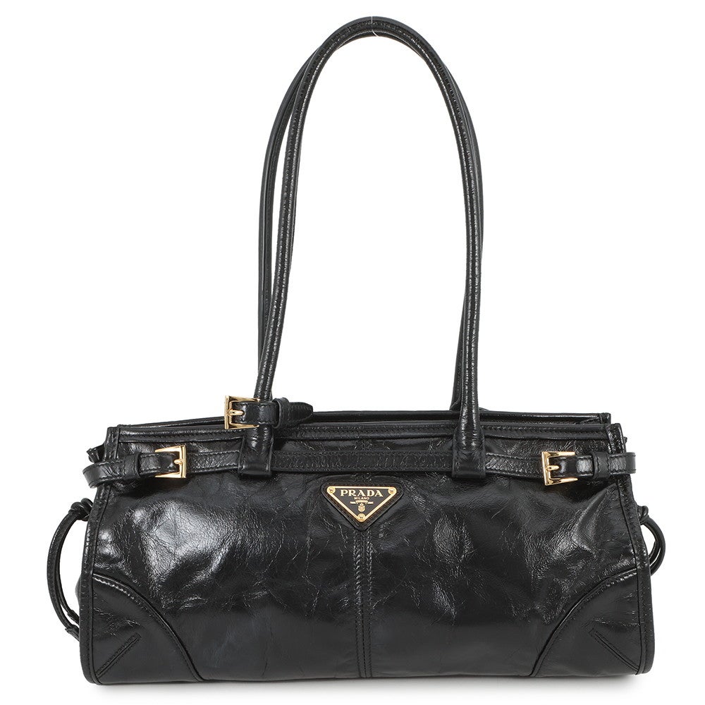 プラダ ハンドバッグ ポニー ミディアム レザー 1BA426 PRADA 黒 安心