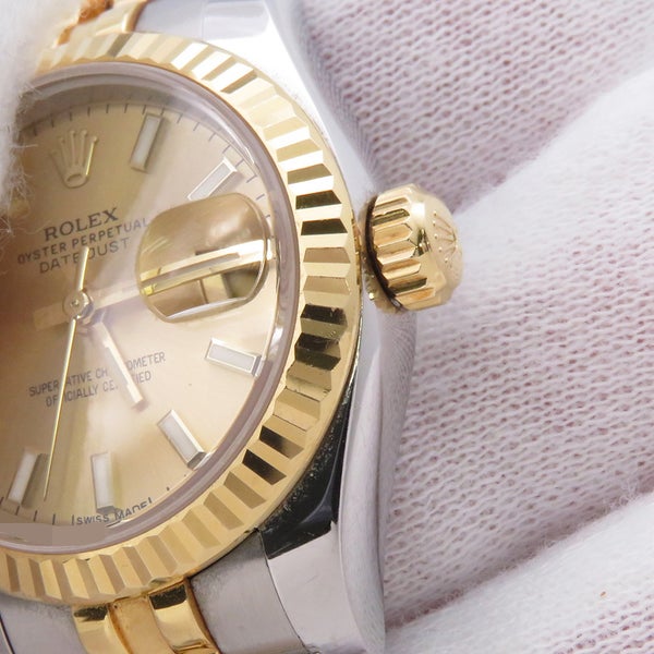 ロレックス デイトジャスト SS/K18YG ランダムシリアル ルーレット 179173 ROLEX 腕時計 シャンパン文字盤