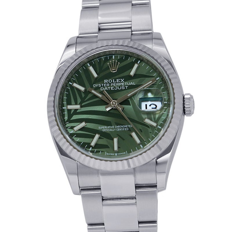 ロレックス デイトジャスト36 SS/K18WG 126200 ROLEX 腕時計 オリーブグリーンパームモチーフ文字盤