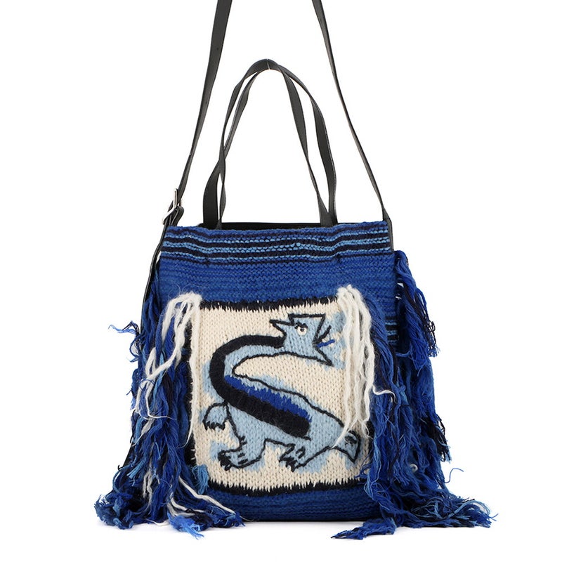 ロエベ トートバッグ ドラゴンニットバッグ ウィリアム・ド・モーガンコラボ  ウール/レザー LOEWE 2wayショルダー 黒