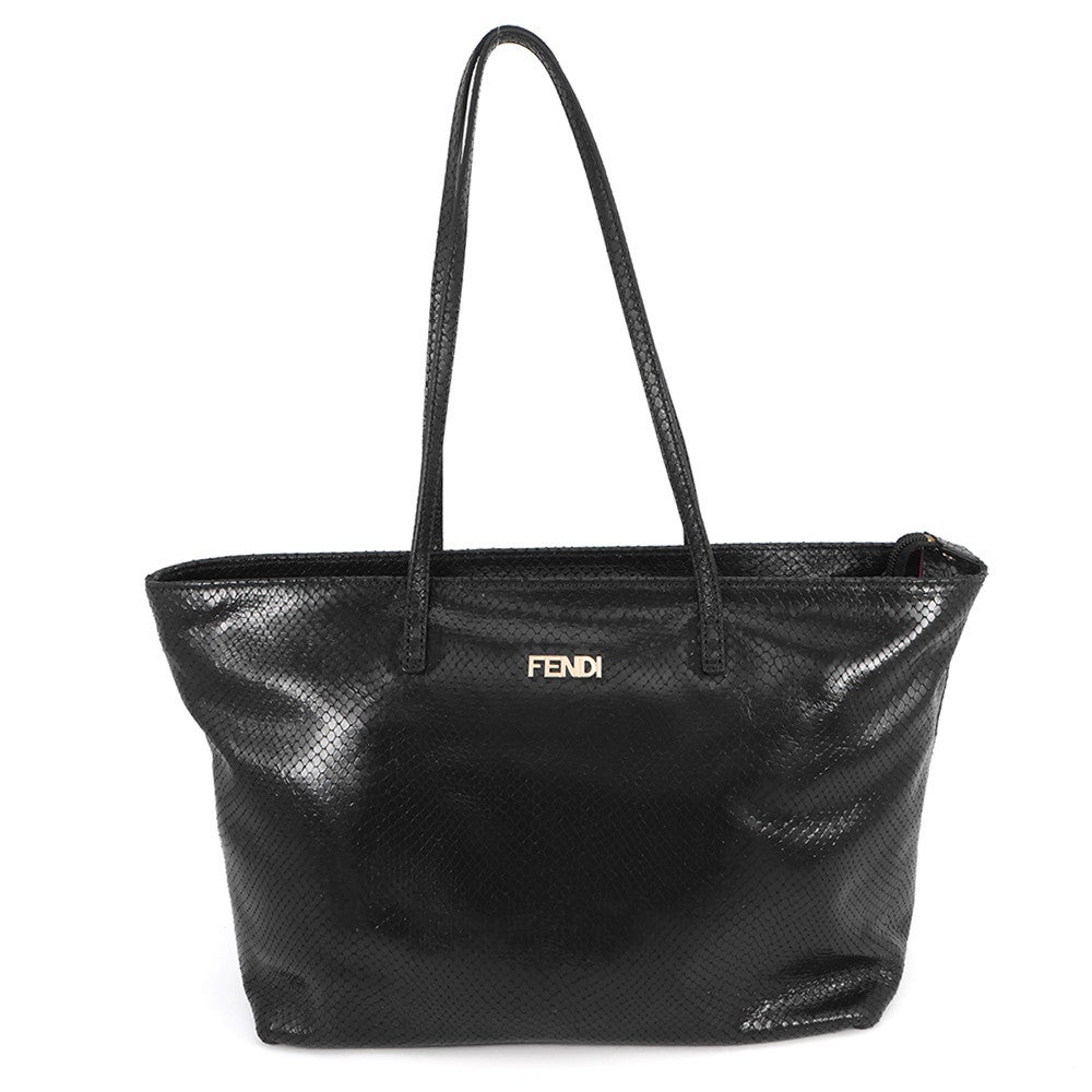 フェンディ トートバッグ パイソン型押しレザー 8BH198 FENDI 黒 安心