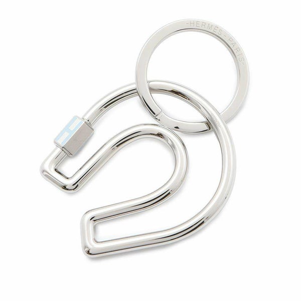 エルメス キーホルダー フェール・ア・シュヴァル Fer a Cheval ブルー・ラン/シルバー金具 キーリング