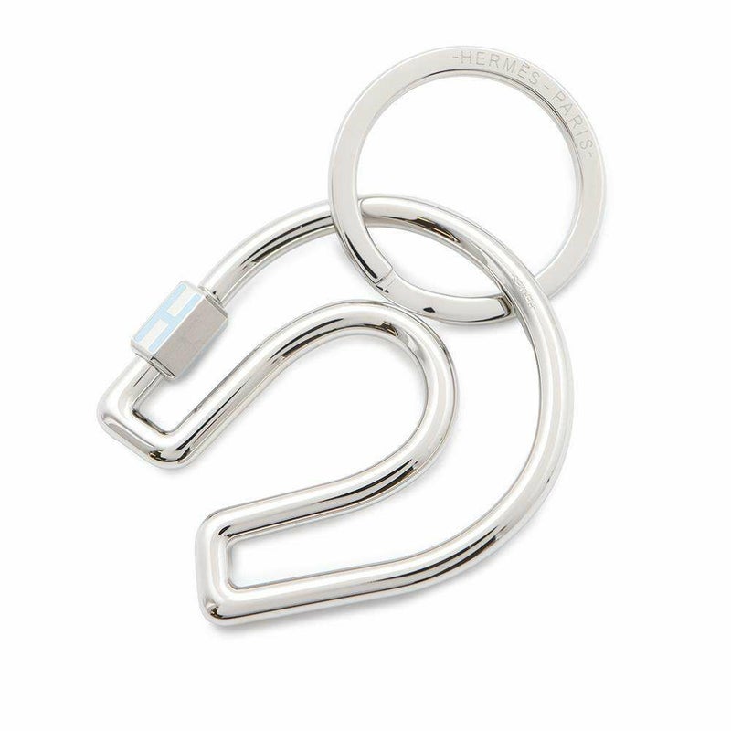 エルメス キーホルダー フェール・ア・シュヴァル Fer a Cheval ブルー・ラン/シルバー金具 キーリング