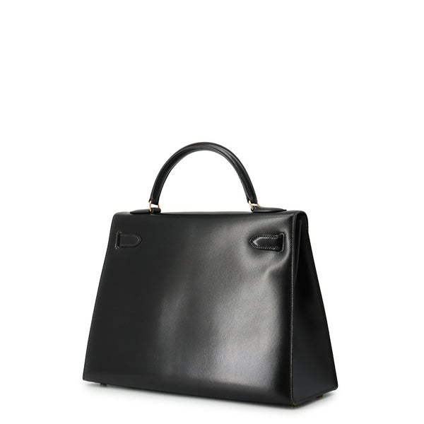 エルメス ハンドバッグ ケリー32 外縫い ブラック/ゴールド金具 ボックスカーフ 〇U刻印 HERMES Kelly 2wayバッグ 黒