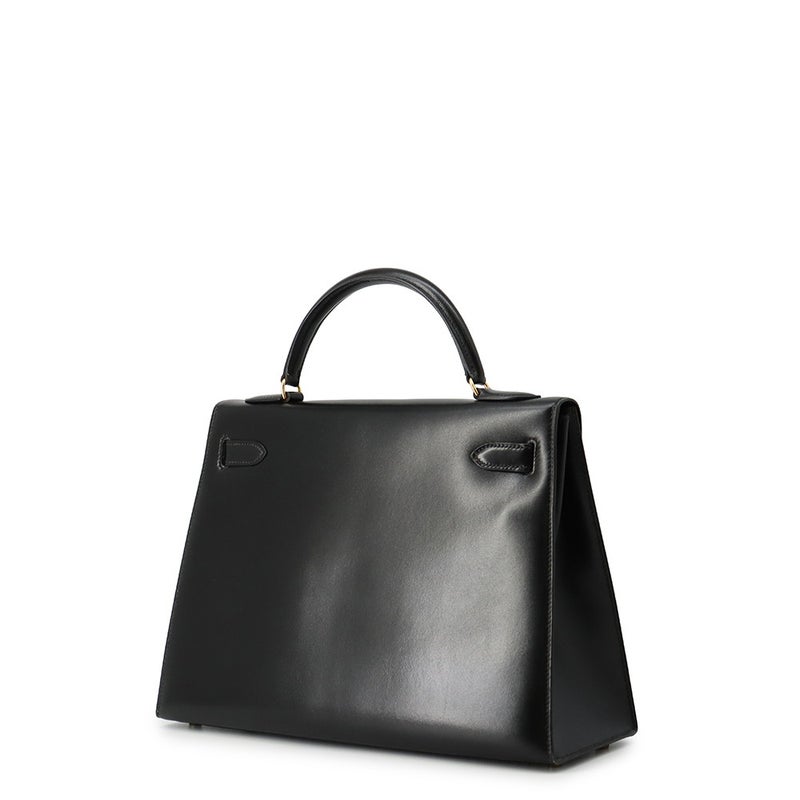 エルメス ハンドバッグ ケリー32 外縫い ブラック/ゴールド金具 ボックスカーフ 〇U刻印 HERMES Kelly 2wayバッグ 黒