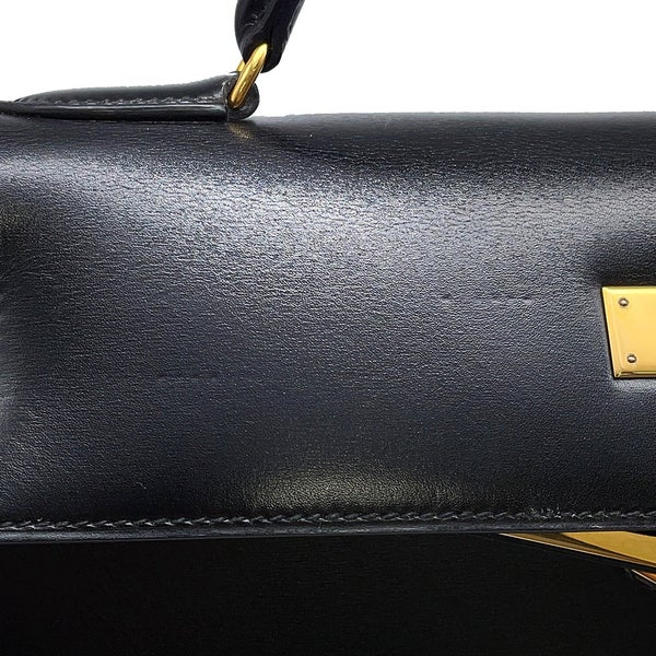 エルメス ハンドバッグ ケリー32 外縫い ブラック/ゴールド金具 ボックスカーフ 〇U刻印 HERMES Kelly 2wayバッグ 黒