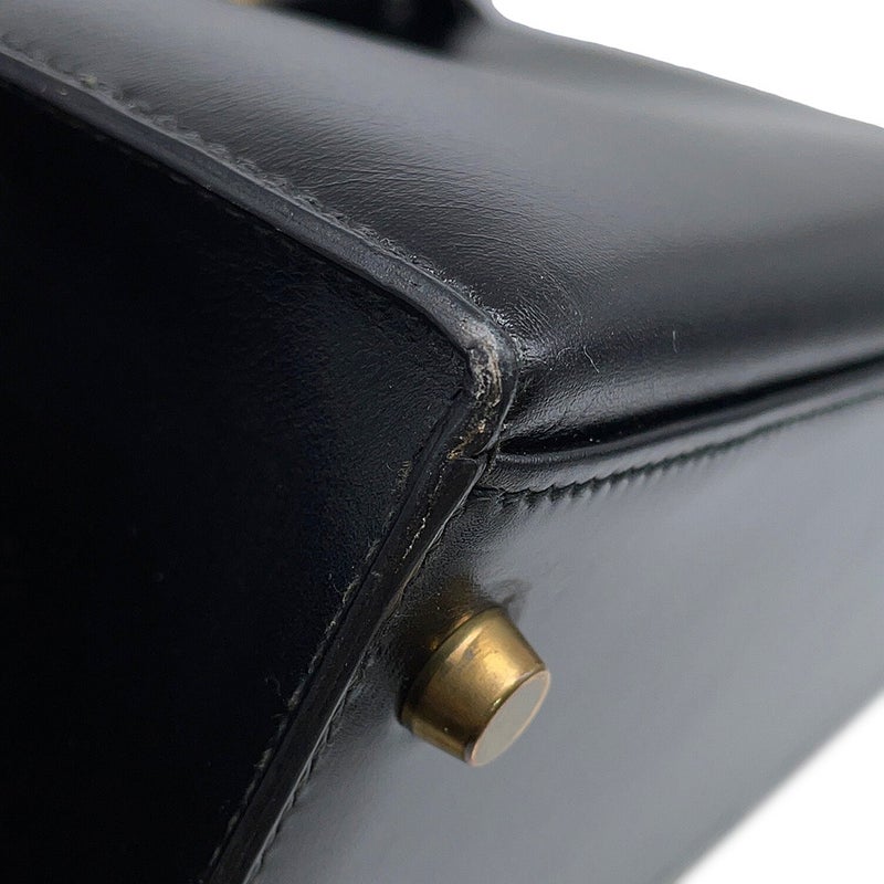 エルメス ハンドバッグ ケリー32 外縫い ブラック/ゴールド金具 ボックスカーフ 〇U刻印 HERMES Kelly 2wayバッグ 黒
