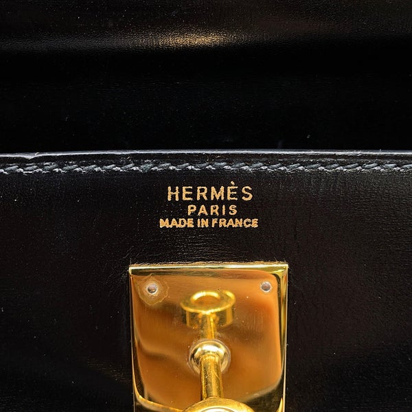 エルメス ハンドバッグ ケリー32 外縫い ブラック/ゴールド金具 ボックスカーフ 〇U刻印 HERMES Kelly 2wayバッグ 黒