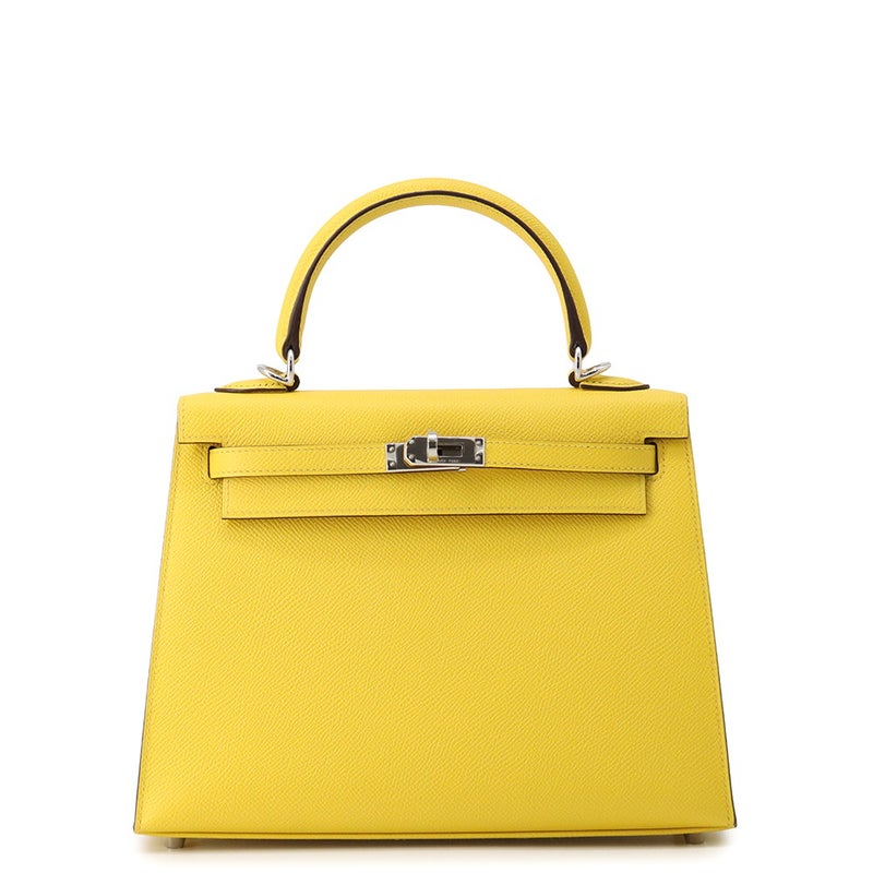 エルメス ハンドバッグ ケリー25 外縫い ジョーヌナプル/シルバー金具 エプソン B刻印 HERMES 2wayバッグ
