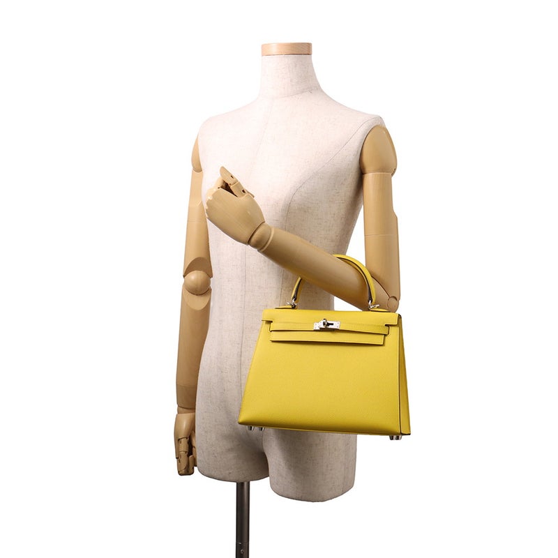 エルメス ハンドバッグ ケリー25 外縫い ジョーヌナプル/シルバー金具 エプソン B刻印 HERMES 2wayバッグ