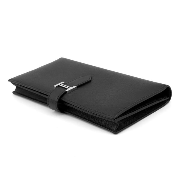 エルメス 長財布 ベアンスフレ ブラック/シルバー金具 ヴォーマダム W刻印 財布 黒