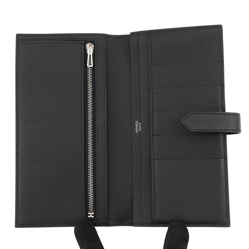 エルメス 長財布 ベアンスフレ ブラック/シルバー金具 ヴォーマダム W刻印 財布 黒