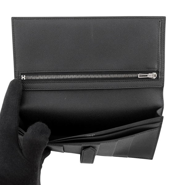 エルメス 長財布 ベアンスフレ ブラック/シルバー金具 ヴォーマダム W刻印 財布 黒