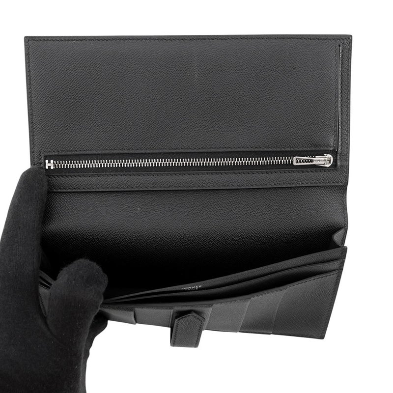 エルメス 長財布 ベアンスフレ ブラック/シルバー金具 ヴォーマダム W刻印 財布 黒