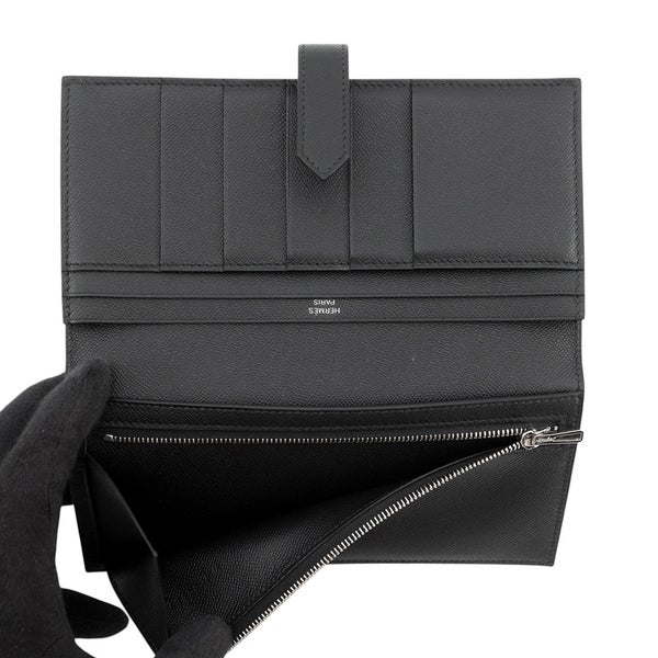 エルメス 長財布 ベアンスフレ ブラック/シルバー金具 ヴォーマダム W刻印 財布 黒