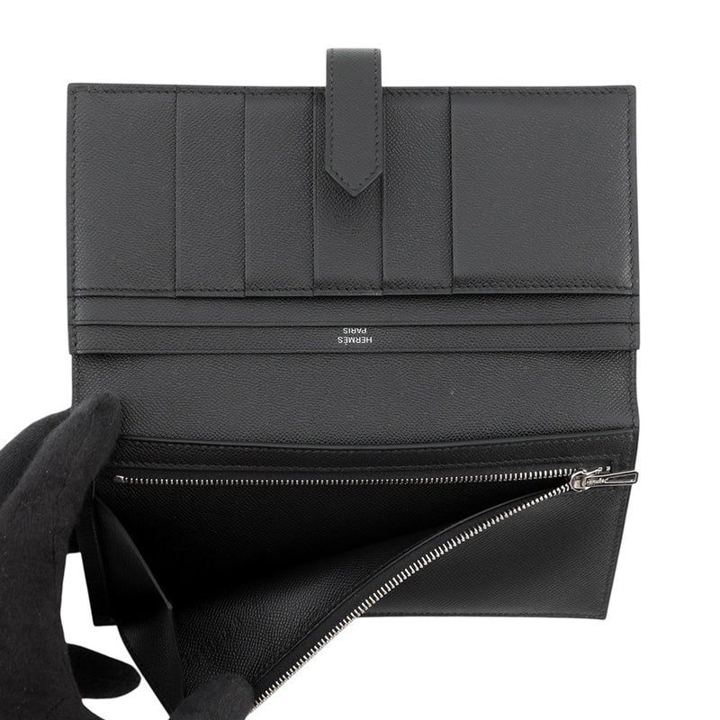 エルメス 長財布 ベアンスフレ ブラック/シルバー金具 ヴォーマダム W刻印 財布 黒