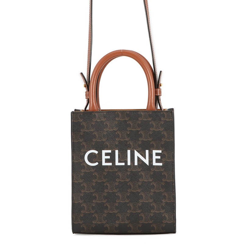 セリーヌ ハンドバッグ トリオンフ ミニ バーティカル カバ PVC/レザー 194372 CELINE 2wayショルダーバッグ ブラウン