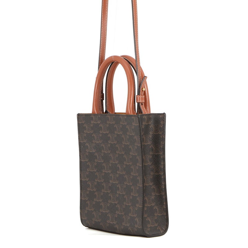 セリーヌ ハンドバッグ トリオンフ ミニ バーティカル カバ PVC/レザー 194372 CELINE 2wayショルダーバッグ ブラウン