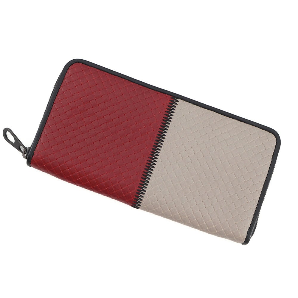 BOTTEGA VENETA(ボッテガヴェネタ) 長財布 - ボルドーグレー コーティング加工 ボッテガヴェネタ 長財布 イントレチャート バイカラー ラウンド