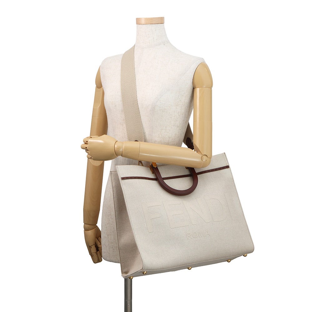 フェンディ FENDI サンシャイン ミディアム トート 8BH386 カバン トートバッグ 肩掛け ショルダーバッグ レザー/キャンバス ブラウン フェンディ トートバッグ サンシャイン ミディアム キャンバス/レザー